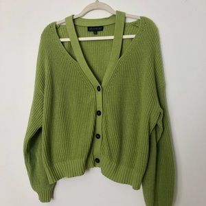 Green Comfy Sweater with Cut Outs